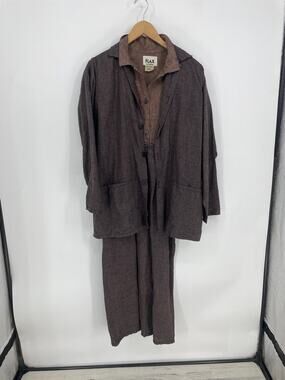 Flax Angelheart Linen Vintage Brown 2 Piece Set Jacket Jumpsuit Size Small